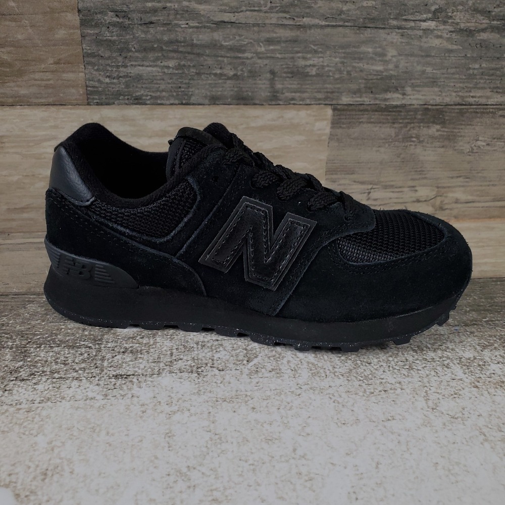 New Balance 574 Lace Kids Shoes Sz 12.5 Running Athletic Black Suede Sneakers